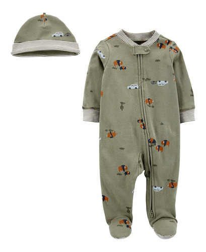 Carters Set 2 Piezas Osito Pijama Gorro Autitos 1n674610