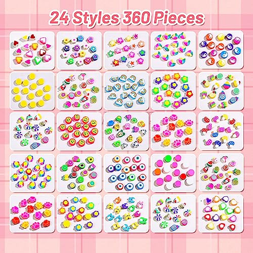360 Piezas De Cuentas De Arcilla De Frutas Y Flores Pul...