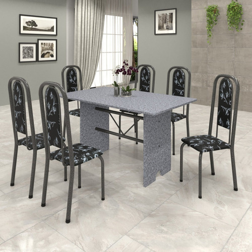 Conjunto De Mesa 140x75cm Tampo Granito Com 6 Cadeiras