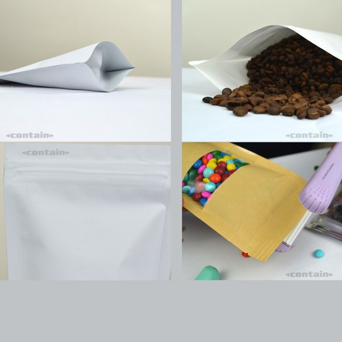 Imagen 4 de 7 de 100 Bolsa Stand Up Pouch Laminada Cierre Blanco Mate 150 Grs
