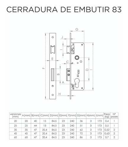 Imagen 5 de 7 de Cerradura De Embutir Cisa 83 Con 3 Llaves 20 Mm