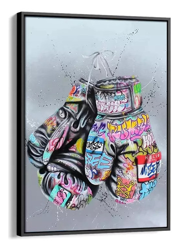 Quadro Luvas De Boxe Grafite Tela Canvas 60x90 Com Moldura