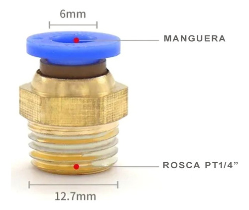 Racor Rapido Recto Conexion Neumatica 6mm Rosca 1/4 3unids