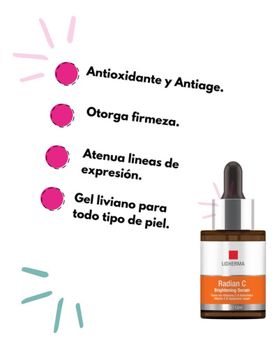 Sérum Brightening Serum Lidherma Radian C con vitamina C y ac. hialurónico 30g