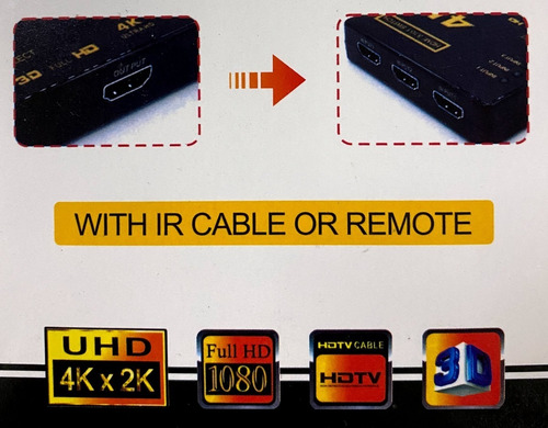 Chaveador/switch Hdmi 3ex1s Hdtv1.3b, 1.4 Autom/contr Remot