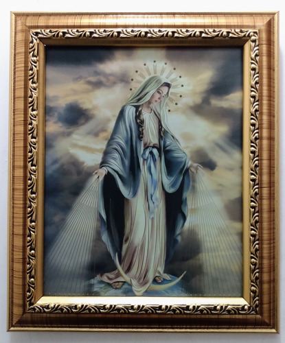 Virgen De La Medalla Milagrosa En Marco Dorado B 30 X 25 Cm