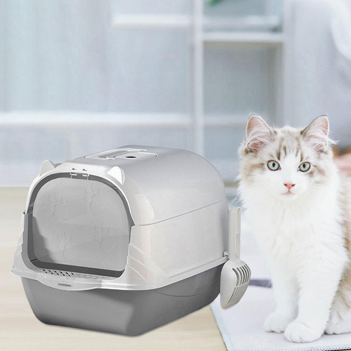Bandeja De Inodoro Para Gatos Completamente Cerrada, Gris