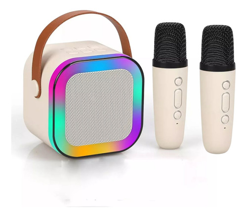 Mini Bocina Karaoke Recargable Con 2 Micrófonos Bluetooth 