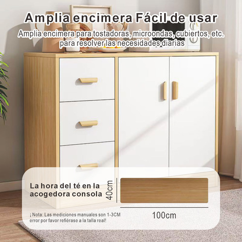 3 Cajones Mueble De Almacenamiento Aparador Multifuncional Roble