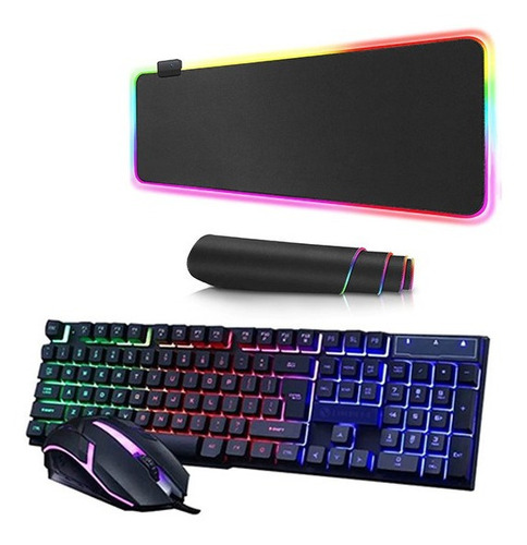 Kit Teclado Y Mouse Gaming + Pad Mouse Con Luces Rgb