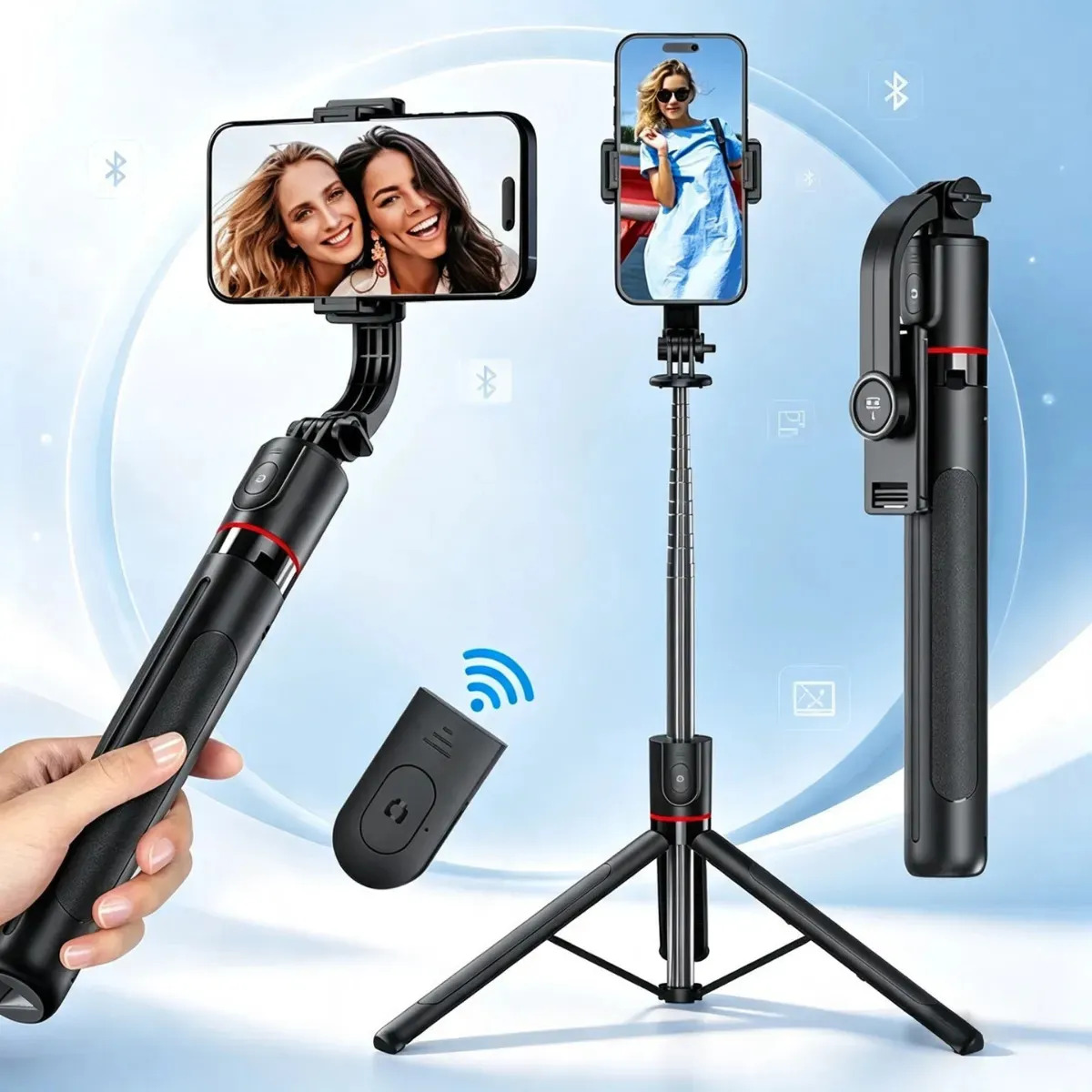 Tripé Bastão Pau de Selfie Para Celular 1,71M Portátil Com Controle Bluetooth 10M Extensível 3 Em 1 ZP24 H'Maston