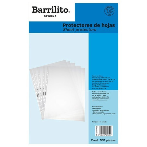 Protector De Hojas Barrilito Tam. Oficio Color Humo 100 Pzs