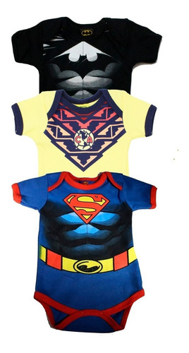 Imagen 3 de 10 de Pañalero Bebe Ropa America Futbol Batman Superman Set 3 Pzas