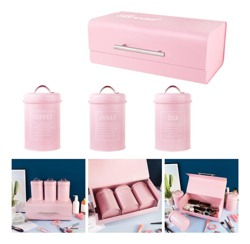 4x Caja De Pan Y Recipiente De Almacenamiento De Rosa