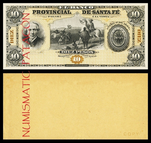 Billete 10 Pesos Moneda Nacional 1882 Santa Fe - Copia 829p
