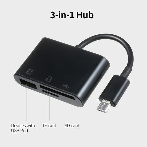 // Adaptador Micro Usb Otg 3 En 1 Y Lector De Tarjetas Para