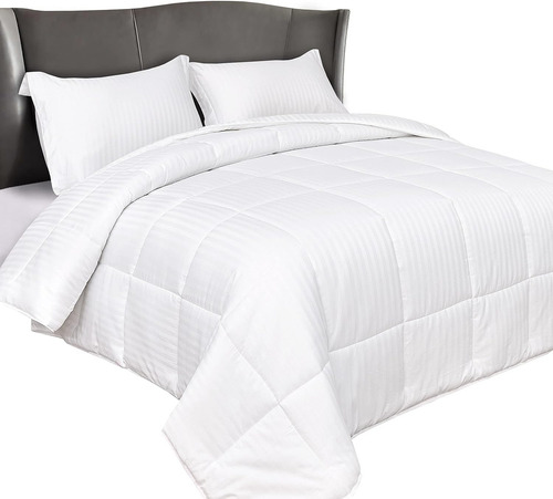 Plumón King Blanco Quilt 100% Fibra Siliconada + 2 Fundas Diseño de la tela Rayado