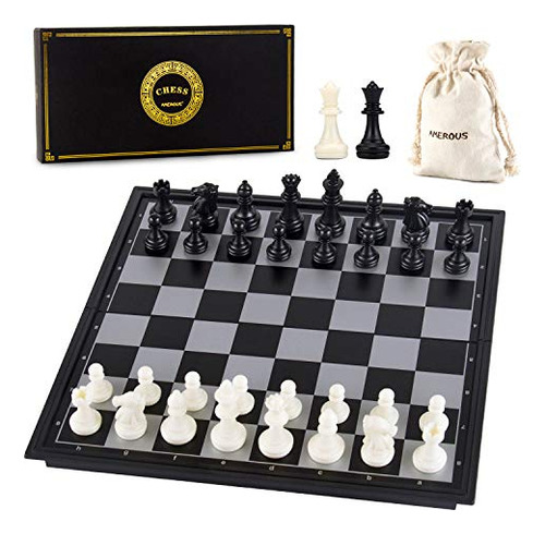Juego De Ajedrez Magnético De Viaje Amerous De 25 Cm Con Tablero De Ajedrez Plegable, 2 Reinas Adicionales, Bolsa De Almacenamiento Para Piezas, Instrucciones Para Principiantes, Niños Y Adultos