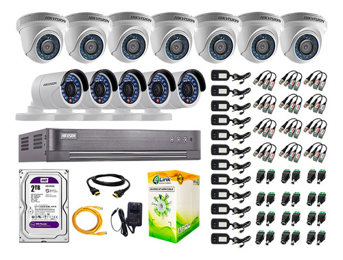 Kit 12 Camaras Full Hd 1080p Hikvision Disco 2tb Completo