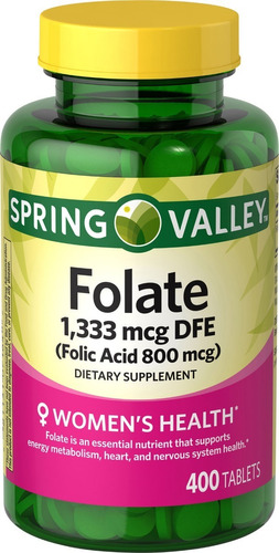 Spring Valley Acido Folico 800 Mcg De 400 Tabletas / Oferta