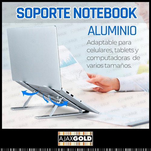 Imagen 2 de 6 de Soporte Notebook Aluminio Regulable Tablet Celular Portatil