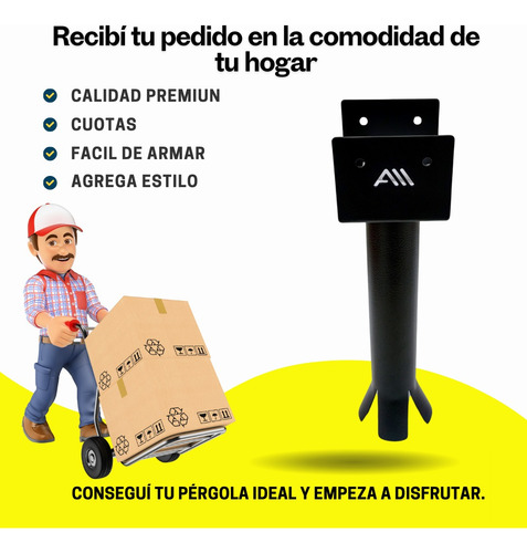 Kit Pergola 3x3 Apoyo Pared Base 4p Cementar Enterrar Alluss Negro