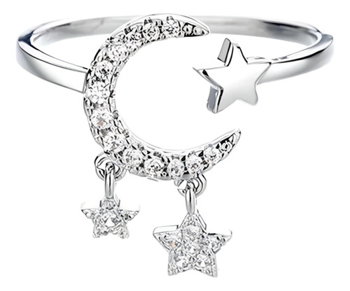 Anillo Plata 925 Estrella Luna Ajustable Para Mujer Regalo