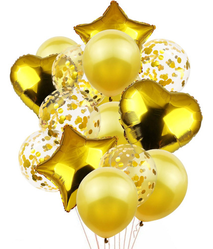 Set Globos Metalizados Confeti Rosa Oro Gold X14 Unidades 