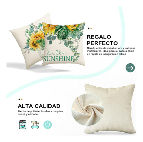 Fundas Cojines Almohada Decorativos Lino Algodón 4pcs 45cm Girasol
