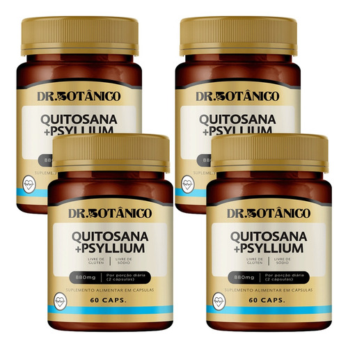 Quitosana + Psyllium 880mg 60 Cápsulas Dr. Botânico Kit 2 Un