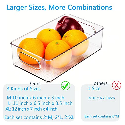 Stackable Refrigerator Organizer Bins, 6 Packs 3 Sizes ...