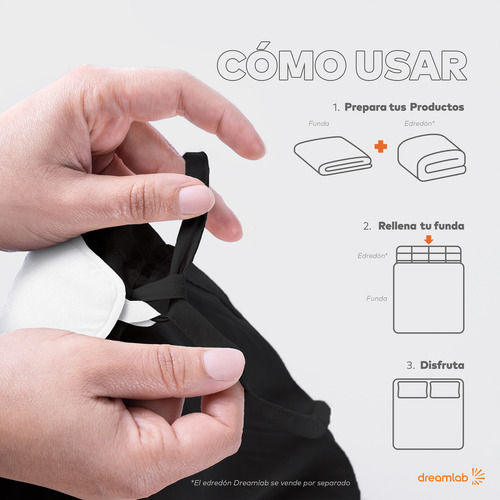 Juego de Funda Para Edredon Duvet con Textura Dreamlab, Tamaño Queen, Color Negro