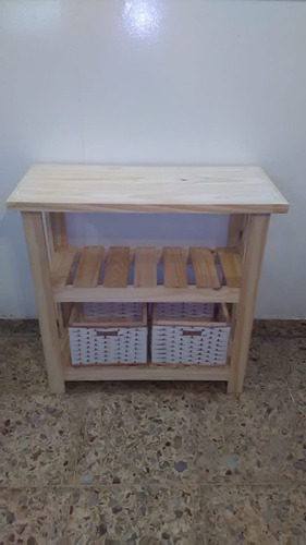 Mesa Arrime Quesera Pino 2 Cajones Mimbre + 2 Estantes