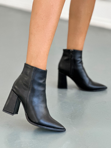 Bota Botineta Mujer Taco Cuadrado Original Eco Cuero Gretel