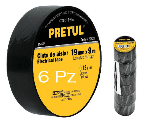 Cinta Aislar Negro Electricista Cables Pretul 9mt (6pz)