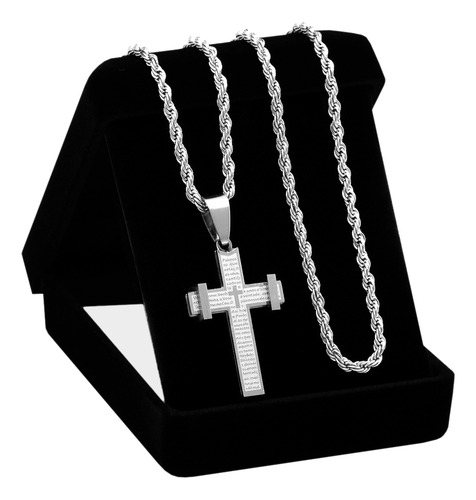 Corrente Cordão Baiano Cruz Masculino Aço Inox J-1368 Prata