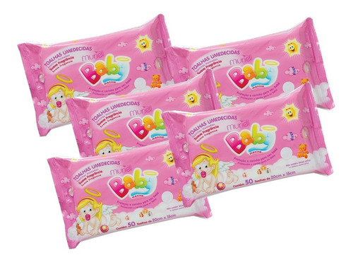 Imagem 1 de 3 de Kit 05 Lenços Umedecidos Muriel Baby Menina C/50 Unidades