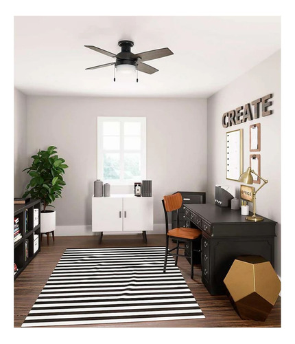 Ventilador De Techo Port Haven Lp Con Luz Led 44 Hunter 50 Cantidad De Aspas 4 Estructura Negro Aspas Black Willow Y Grey Walnut Stripe