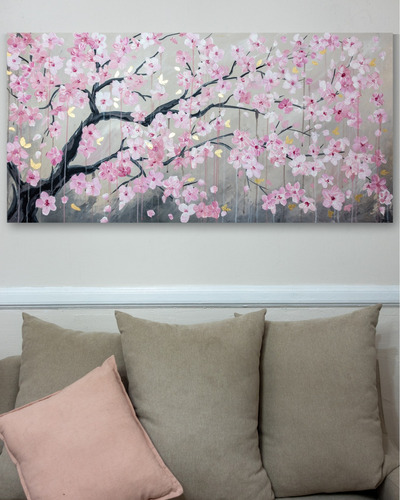 Cuadros Tripticos Decorativos Pintados A Mano Texturados Arbol Cerezo Sakura Living 