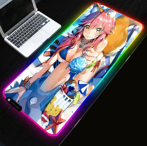 Alfombrilla Raton Helado Chica Anime Rgb Iluminacion Cable