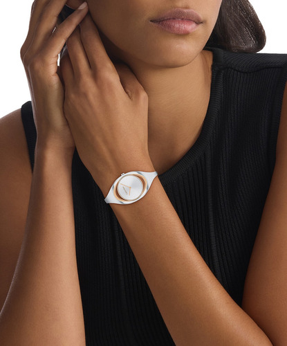 Calvin Klein Reloj Para Mujer 25200424 Ck Elation 32.5mm Correa Plateado Bisel Dorado Fondo Plateado