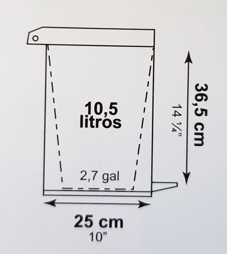 Viel lixeira com pedal e recipiente plástico com corpo aço inox e tampa plástica 10,5L