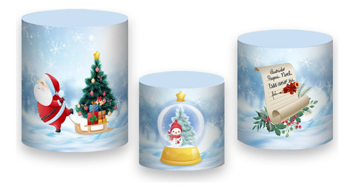 Trio De Capas De Cilindro 3d Natal Papai Noel Treno 32 Cor Colorido