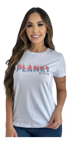 Blusa Branca Letreiro Planet Girls Camiseta Original Basic