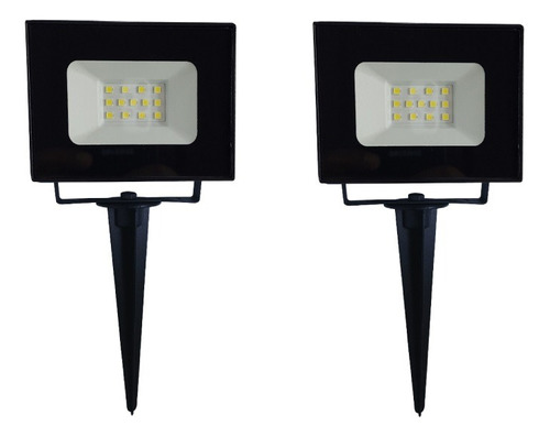 Foco Reflector Led 10w Sec + Estaca Piso Jardín Exterior X2