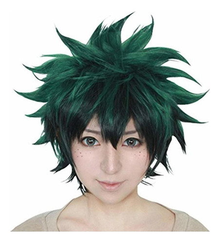 Peluca De Disfraz De Anime Cosplay Ondulada Corta Verde