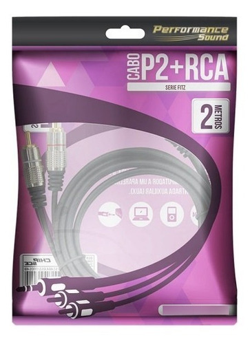 Imagem 2 de 2 de Cabo Áudio Auxiliar Estéreo P2 + 2 Rca Nickel X 2m