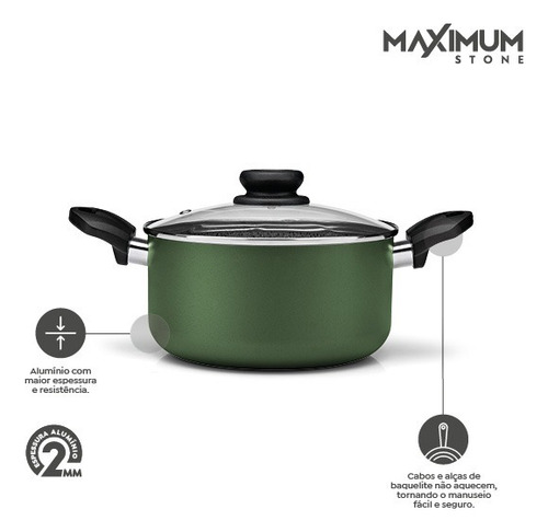 Caçarola Alu Maximum Stone Aa 20cm Tampa Vidro Verde Panelux