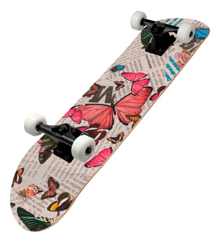 Patineta Musa Skateboards Modelo Mariposas Con Llanta Blanca Para Todos Los Niveles De Patinadores 31x8 Pulgadas Madera De Maple Para Trucos Regulares Y Avanzados Solo Pam