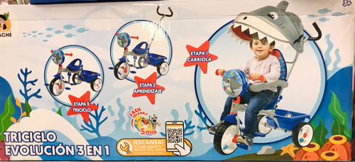 Triciclo Tiburón Etapas 3 En 1 Carriola Toldo Apache En Caja (Usado)